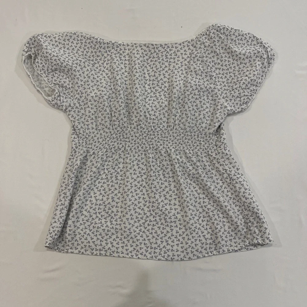 John Galt Floral Puff Sleeve Top Womens‎ One Size White Blue Smocked Cottagecore